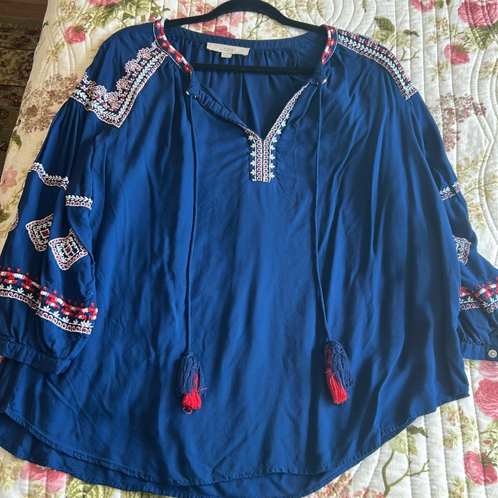 LOFT Red and Blue Blouse Vibrant and Stylish
